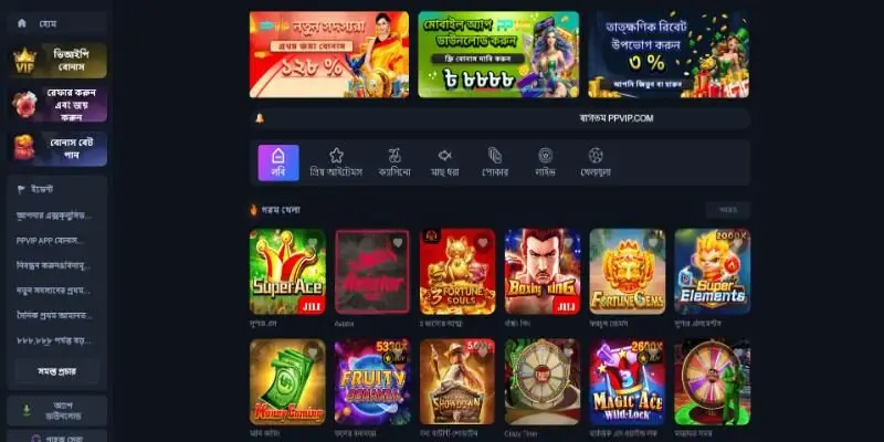 Homepage interface and platform navigation layout