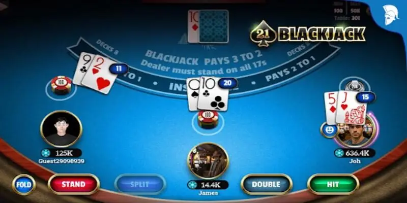 Online blackjack digital table interface